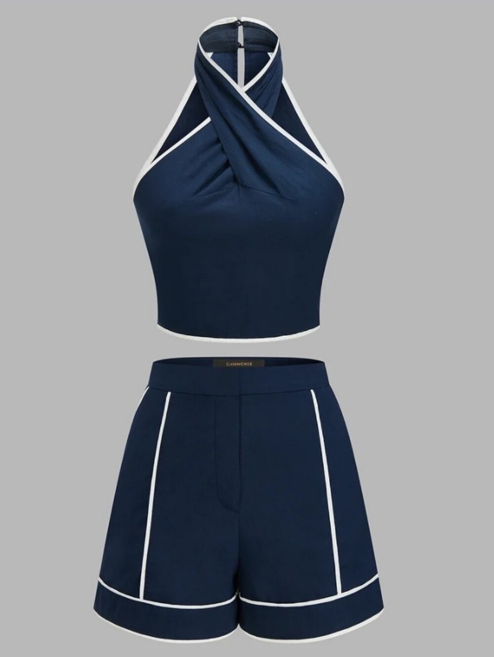 Contrast Trim Cotton-Linen Top And Shorts Set